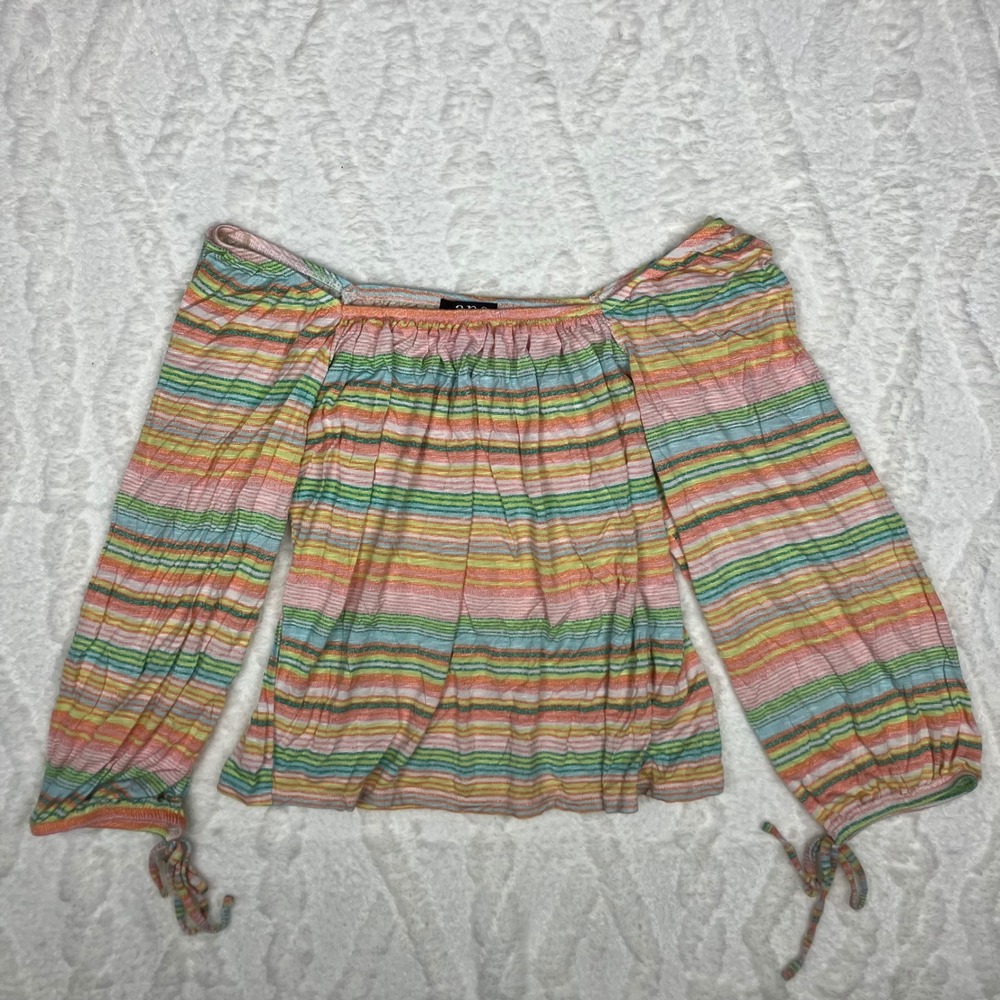 ANA‎ A New Approach Rainbow Stripe Off Shoulder Puff Sleeve Top Size S